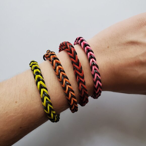 Handmade Multicolor and Black Fishtail Rainbow Loom bracelets - Picture 2 of 4